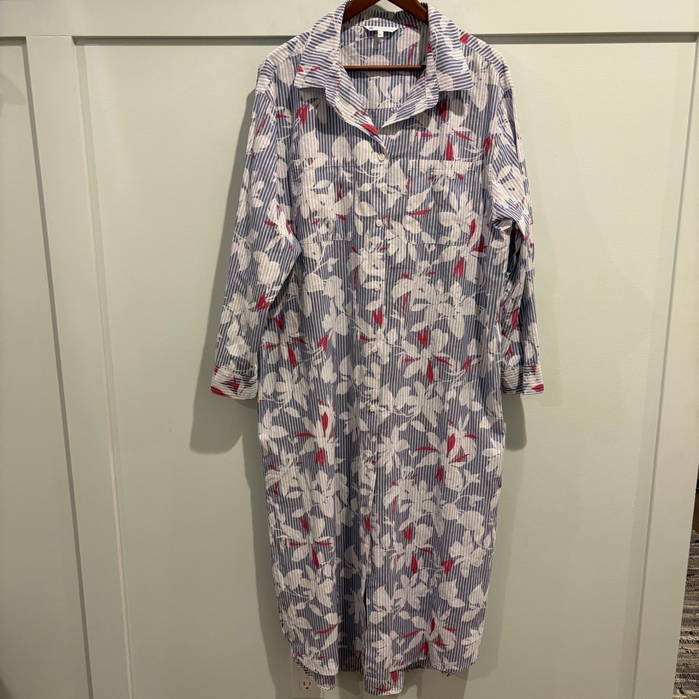 Southern Tide Cabana Cover Up Shirtdress Medium Blue White‎ Floral Stripe Beach - Picture 2 of 15